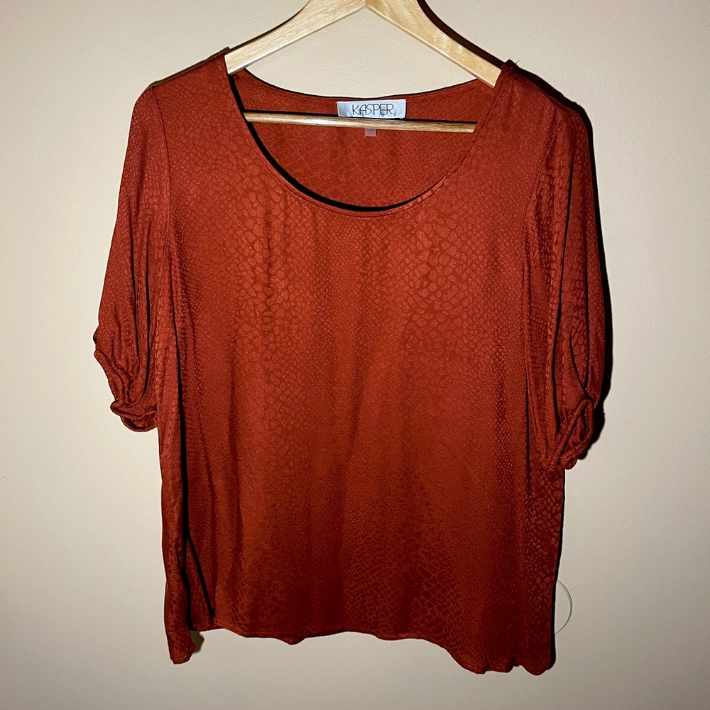 Kasper - Orange Subtle Snakeskin Pattern Blouse
